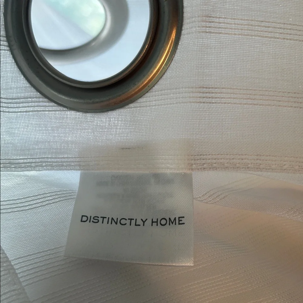 Distinctly Home Lana White Striped Sheer Grey Grommet Panel Curtain 54Wx84L